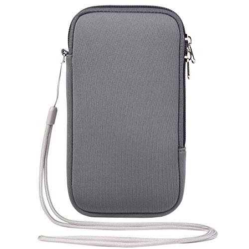 Zipper Phone Sleeve Pouch W/Neck Lanyard Compatible For Apple Iphone 14 13 Pro Max/Xs Max / 8 Plus/Lg G8 Thinq/Motorola G Power Pure Play One 5G Ace/Pixel 7 6 Pro/Xiaomi 12 13 Pro (Gray) #TOP1