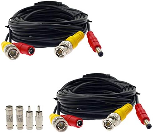 Eilumduo 2Pcs 5m/16ft BNC Video Power Cable, BNC Extension Wire Cord with Connectors All-in-One Premade Siamese Cable for Surveillance CCTV Security Camera Video System