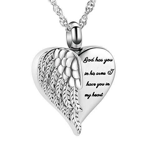 shajwo Cremation Jewelry Angel Wing Heart Urn Necklaces for Ashes Memorial Keepsake Pendant for Women Men,Silver