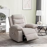 Electric Power Recliner Chair with Lumbar Heating and 8-Point Vibration Massage Function, Remote Control, Fabric Velvet Single Sofa Chiar with Footrest for Adult Living Room (Beige)
