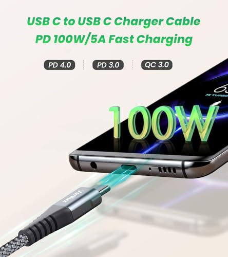 Image of Verilux 2Pcs PD 100W Type C Cable Fast Charging, 6.6Ft /2M Braided C Type Charger Cable, 480Mbps Data Transfer USB C to C for iPhone 17 /17 Pro /17 Pro Max /16 /15, Galaxy S25 /S24 /S23, More USB C Equipment