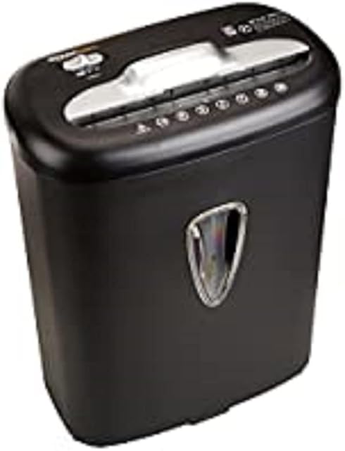 Amazon Basics 7-8 Sheet Cross-Cut Paper and Credit Card Shredder with 15.5L Bin for Business & Home Office Use with Paper Reverse Function, Black
