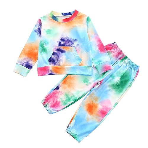 Toddler Boys Girls Autumn Winter Sports Long Sleeve Round Neck Tie Dye Printed Sweatshirt Suit Designer Kids