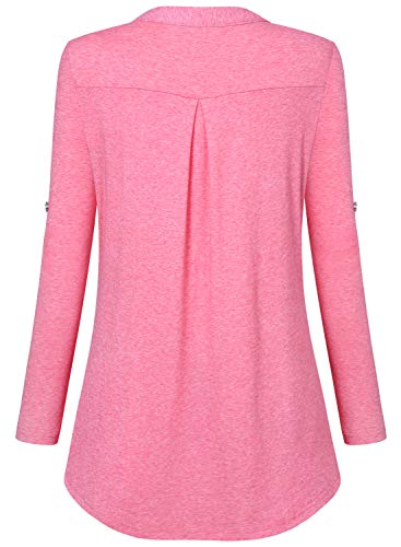 Bulotus 3/4 Sleeve Tunics For Women Casual Tops Zip Front V Neck (Medium, Peach) #TOP3