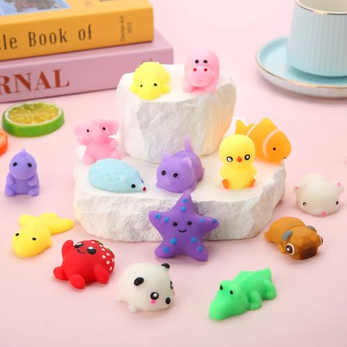 Soft mochi squishy toys being squeezed for sensory play