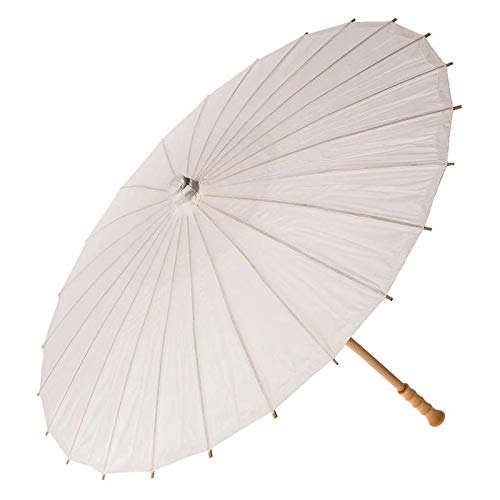 Quasimoon PaperLanternStore.com 32 Inch Wedding White Paper Parasol Umbrella with Elegant Handle