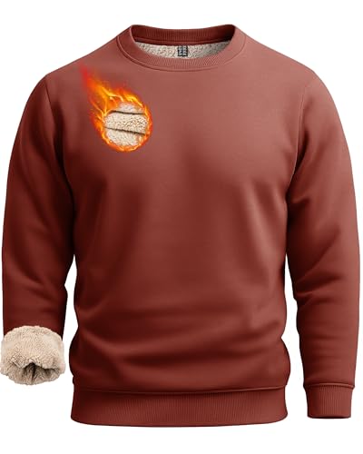 Boladeci Men's Full Sherpa Lined Crewneck Sweatshirts Heavy-weight Fleece Pullover Thick Thermal Long Sleeve Cotton