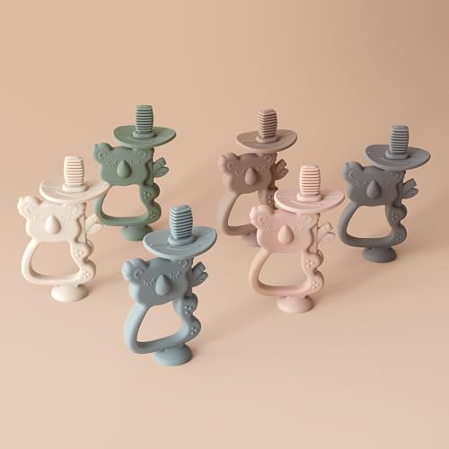Image of Moonkie Teething Toy, Safe and Easy to Hold, Soothing BPA-Free Silicone Teethers, to Prevent Finger Sucking, Best for Babies 0-6-12 Months (Koala Warm Taupe /Lunar Gris, 2 Pack)