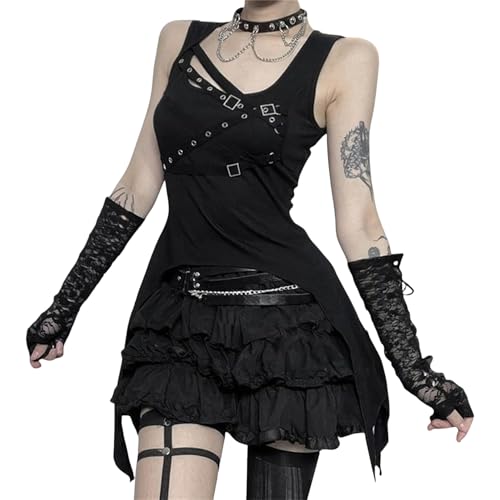 Inpunktoo Punk Asymmetrical Tank Tops Goth Y2k Grunge Sleeveless Emo