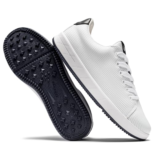U.Ofeiy Men's Golf Shoes Professional Spikeless Leather Sneakers Non Slip Low Top Lightweight Comfort Travel Walking Shoes White 11.5 by U.Ofeiy - Used condition - Image 2