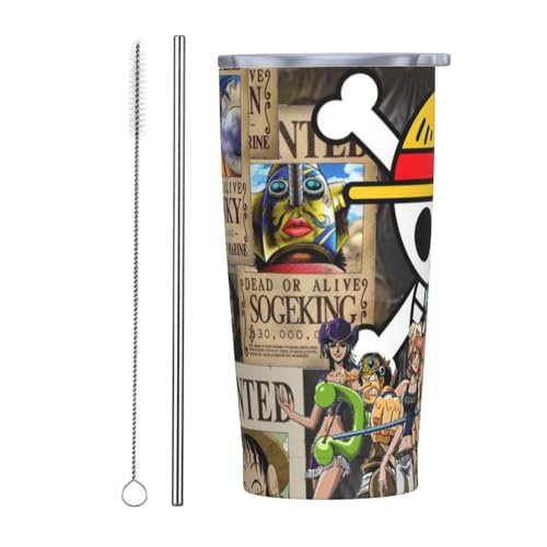 ワンピース アニメ ストロー&ストローブラシ付き マグカップ コーヒーカップ 600ml コンビニカップ タンブラー ステンレス製 保冷 保温 車用 蓋付き 持ち運び 水筒 大容量 直飲み キャラクター 人気 プレゼント