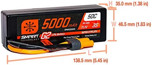 Miniatura 3 de Spektrum 11.1V 5000mAh 3S 50C Smart LiPo G2 Estuche rígido IC5, SPMX53S50H5