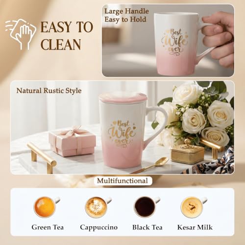 Image of ZAICUS Best Wife Ever Coffee Mug with Lid & Spoon, Ceramic Gift for Wife | Perfect for Coffee, Tea & Daily Use | Romantic Gift for Wife | Home & Office Drinkware