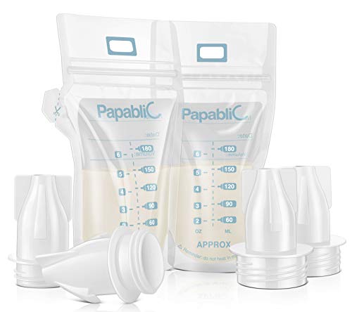 Papablic Breastmilk Storage Bags, 100 Count Pump & Store System for Breastfeeding, 4 Milk Bag Adapters Included, BPA & BPS Free