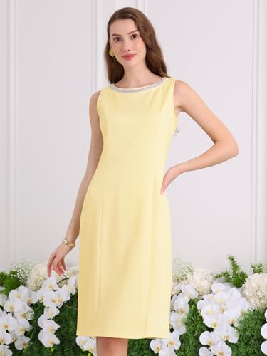 Women's Boat Neck Sheath Dresses Sleeveless Work Rhinestone Dress2