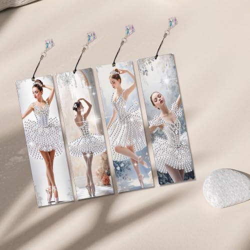 KEDEMAS 4Pcs Ballerina DIY Diamond Art Painting Bookmark with Crystal Pendants Diamond Art Painting Art Bookmarks Special Shape for DIY Making Beginners Adult Arts Craft Supplies - Image 5