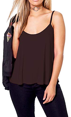 Camiseta de Tirantes para Mujer - Corte Holgado - Colores Lisos - Marrón Chocolate Oscuro - XL - UK 16-18/EU 44-46 (Talla Grande) Cover