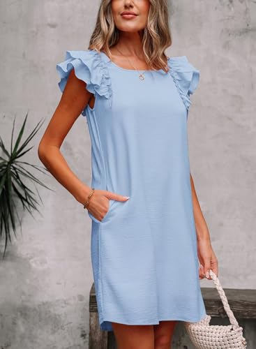 Image of Falechay Womens Summer Dresses Bow Tie Back Sundresses for Women Ruffle Short Sleeve Dress Casual Cute Sundress with Pockets