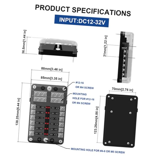 ULTECHNOVO 2 Unidades porta fusível 12 vias 1 porta fusível de entrada fusíveis automáticos fusíveis