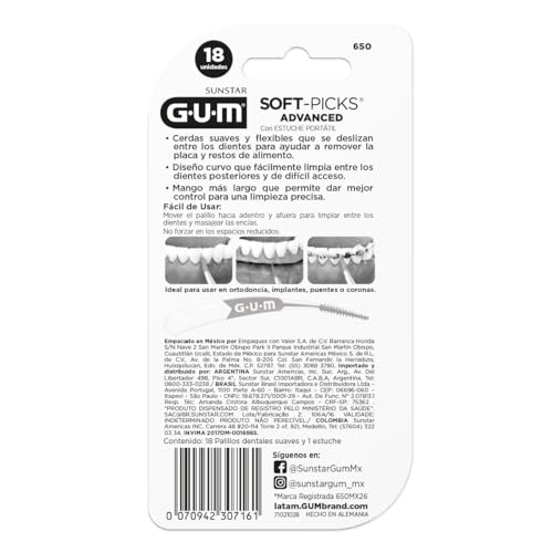 Soft Picks GUM Advanced, Palitos Interdentais Alongados, com estojo portátil, 18 unid., Gum, Roxo