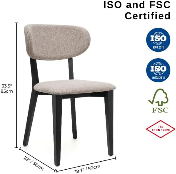 Miniatura 2 de BISCHAIR - Juego de 4 sillas de comedor de madera tapizadas de mediados de siglo modernas para muebles de habitación con diseño ergonómico duradero