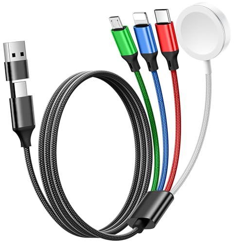 Renmou for Apple Watch Charger,4 in 2 Multi Charging Cable,Type C/Lightning/Micro USB Nylon Braided
