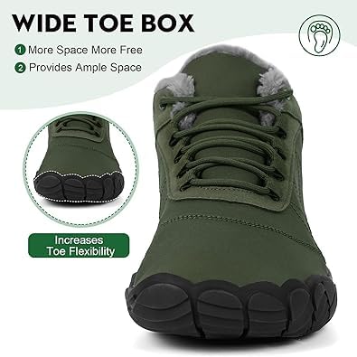 Image of Winter Footwear Barefoot Shoes Women Men Zero Drop Barefoot Hiking Boots Slip On Warm Waterproof Snow Boot Minimalist Wide Toe Ankle Booties Five Finger Hike Shoes Outdoor