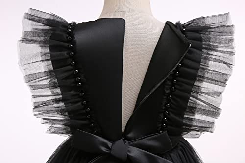 Weileenice Black Flower Girl Formal Dress Ruffle Puffy Tulle 6 7 Junior Bridesmaid Wedding Pageant Birthday Party Funeral Ball Gown Beads Kids Princess Fancy Holiday Photo Shoot Reception Prom Dresses #TOP6