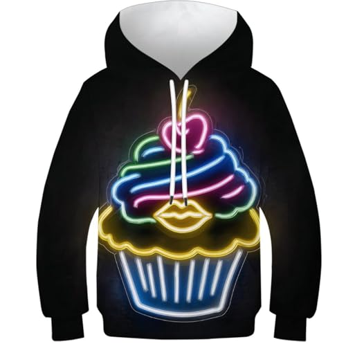 Sweat-shirt imprimé 3D neon pour enfants de 8 à 10 ans avec capuche et poche