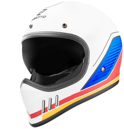 Bogotto FF980 EX-R Caferacer Cross Helm, weiß/blau/rot, M