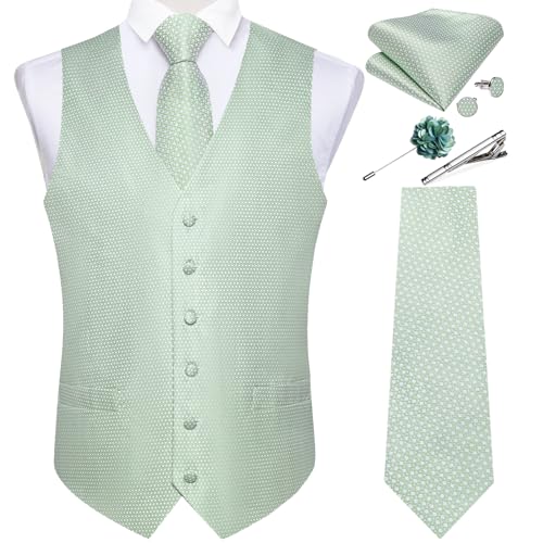 Image of DiBanGu Mens Vest and Tie Set Formal Paisley Waistcoat and Necktie Pocket Square Cufflinks Silk Suit Vest for Tuxedo Wedding