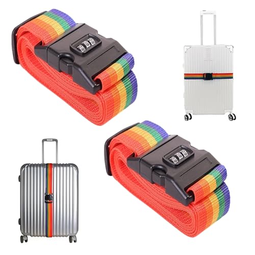 Correas para Equipaje,Cinturones de Maleta,Correa para Maleta de Viaje,Correas de Equipaje Ajustables,Cinta para Maletas de Viaje Nailon para Maletas con candado de combinación,Color Arcoiris