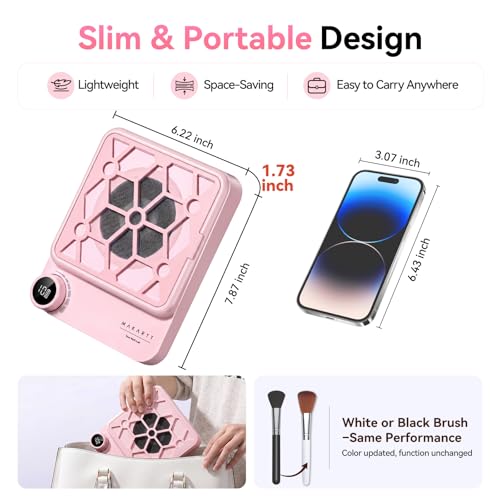 Image of Makartt Compact Rechargeable Nail Dust Collector - 5500RPM Dust Collector Nail Tech ERYNOS Adjustable Speed,Quiet for Polishing Cuticle Manicure Salon&Home Use With 10pcs Filters&Dust Brush White