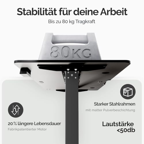 Casaria® Höhenverstellbarer Schreibtisch 160x75 cm elektrisch mit Kopfhörerhalter Tassenhalter Modern Büro Gaming PC Computer Tisch Schwarz Carbon-Optik – Bild 5