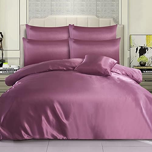 ROOEE Satin Silk Complete Bedding Set - 4 PCS - Fitted sheet, Duvet Cover, 2 Pillow Cases. Color - Black Size - Single