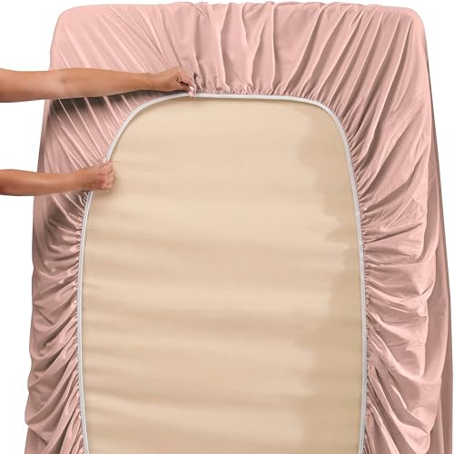 Image of Nestl Twin Size Sheet Set, 4 Piece Extra Deep Pocket (18-24 inches), Microfiber, Hotel Luxury, Soft, Breathable, Wrinkle-Free, Easy to Care, Peach Beige