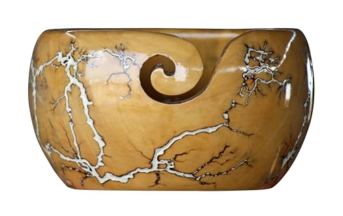 Image of Lichtenberg Figure Yarn Bowl - Handmade Wooden Yarn Bowl for Knitting Yarn Ball Holder - Yarn Bowls with Holes Crochet Bowl Holder - Yarn Storage Bowl 7 inch x 4 inch inches (White)
