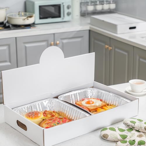 Image of Fullhawl 35 Pack Pop-up Catering Box 22 x 13.5 x 3.5 Inch Kraft Corrugated Full Pan Catering Box Secure Stackable Food Delivery Container Bakery Storage Boxes for Party Theaters Stadiums (White)