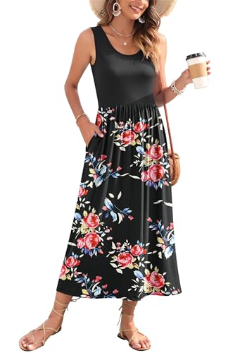 Image of WNEEDU Women's Summer Maxi Dress Casual Sleeveless Sundress