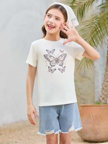 Image of Girls Short Sleeve T Shirts Kids Summer Tops Crewneck Tees 5-14 Years