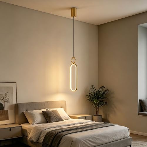Lampe suspendue en laiton moderne et minimale en anneau pour chambre