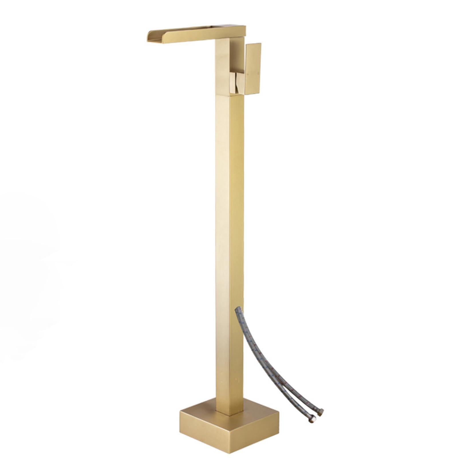 WOTZOV Floor Standing Bath Mixer Tap Waterfall Faucet Hot And Cold Brass Single Handle Free Standing Floor Bath Taps, Brushed Gold，Brushed Gold