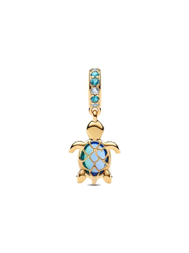 Sea Turtle 14k Gold-Plated Dangle with ICY Green, Bleached Aqua Blue Crystal and Peacock Murano Glass