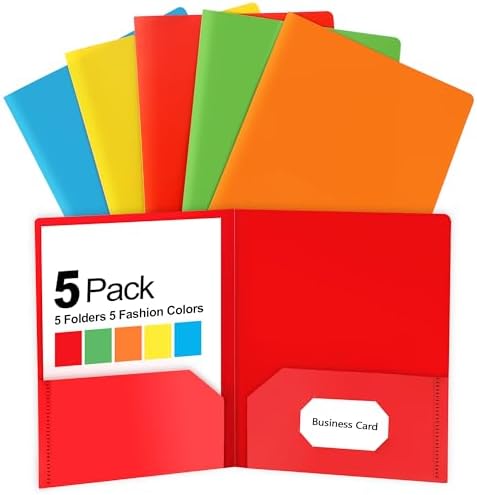 HABGP 100-Pack Plastic Folders With Pockets - 5 Colors, Two-Pocket Folders For Office, School, Business Cards - View #5