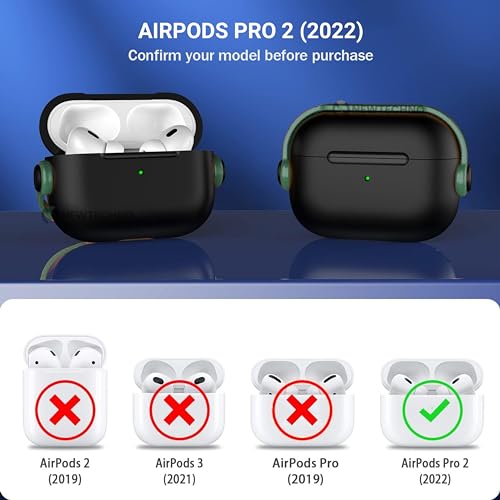 NEWTECHNO Antilost Lid Case Cover Shell for Airpods pro 2| Full Protection Case Cover with Lanyard Compatible for Airpods pro Gen-2 with carabaner | Green-Black 2 41cShHr9EqL