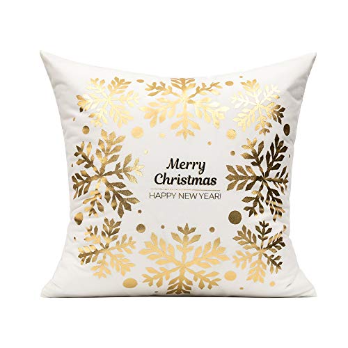 All Smiles Christmas Throw Pillow Covers Cases 18X18 Set Of 4 White Gold Christmas Decorations Winter Xmas Navidad Indoor Home Holiday Décor Ornaments Velvet Cushion For Sofa Tree Snowflake Reindeer #TOP3