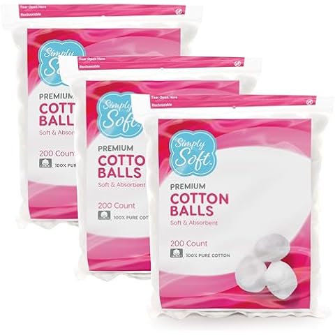 Simply Soft Premium Cotton Balls, 100% Pure Cotton, 200 Count (Pack of 3) Cover