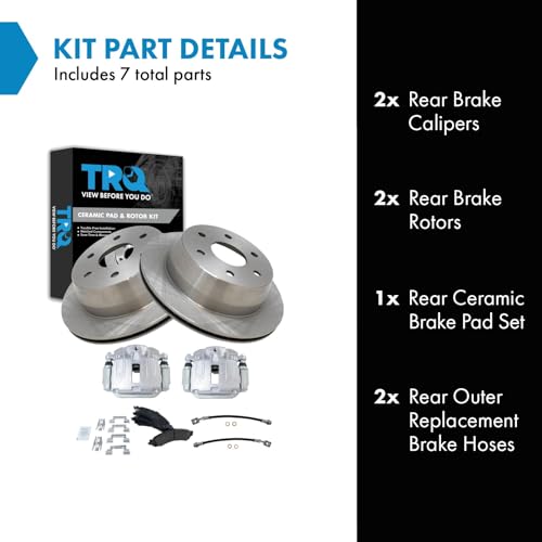 Image of TRQ Rear Brake Pad and Rotor Set Ceramic Rotors Calipers Compatible with 2000-2001 Chevrolet Tahoe GMC Yukon