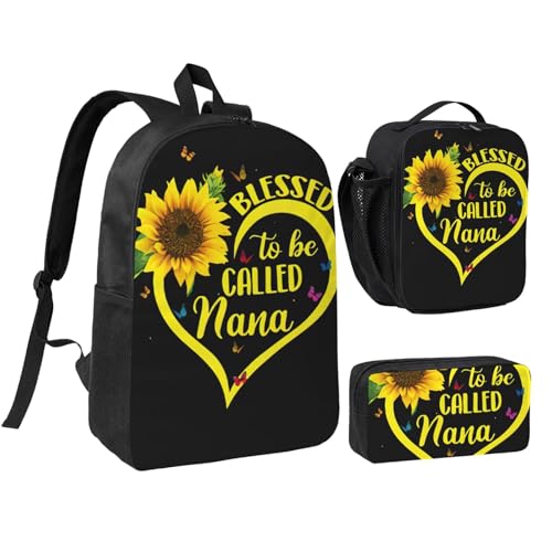 Sac à dos avec boîte à déjeuner et trousse 3 en 1 noir pour voyage et école