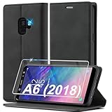 Ailicici für Samsung Galaxy A6 2018 Hülle Leder, Mit Schutzfolie, Handyhülle für Samsung A6 2018 Klapphülle Klappbar Flip Standfunktion Kartenfach Wallet Hülle Cover Schutzhülle Galaxy A6 2018 Holster